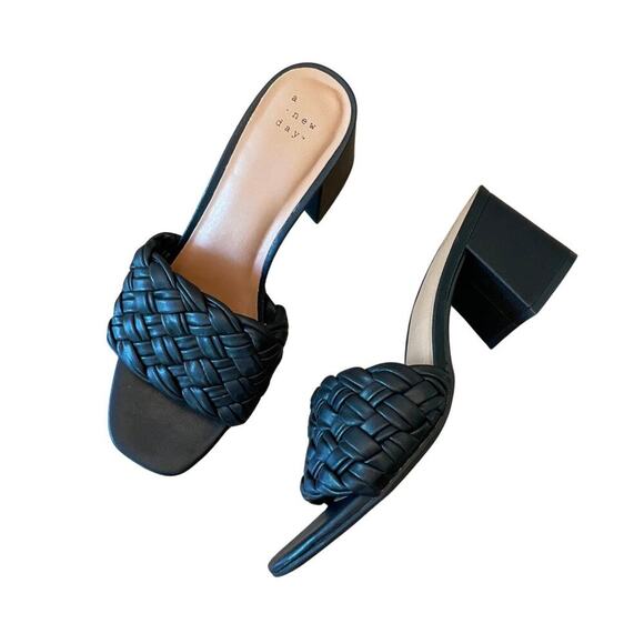 A New Day Black Braided Heeled Sandals Size 8 - 3” Block Heel - Picture 1 of 7